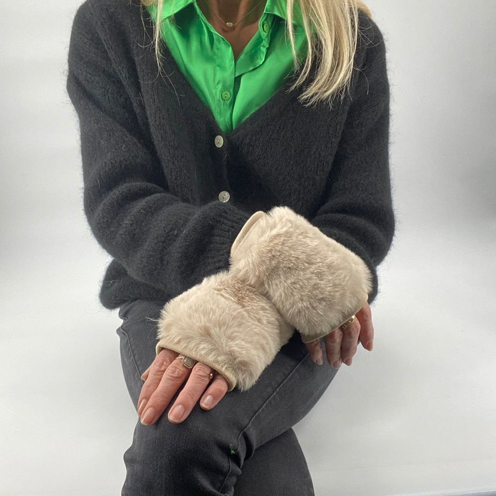 gant mitaine fausse fourrure beige