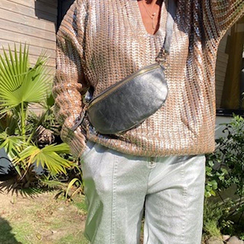 sac banane gris acier métallisé