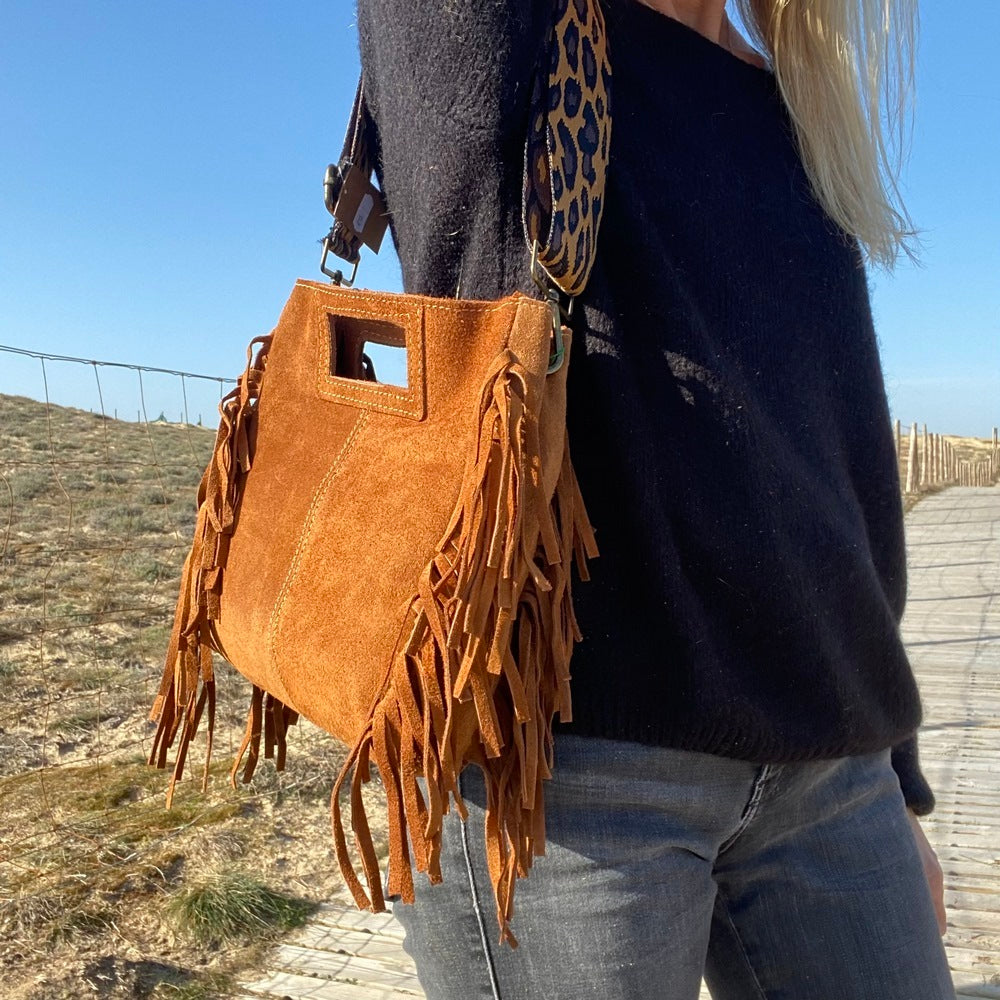 Sac bandoulière en cuir à franges Majelline