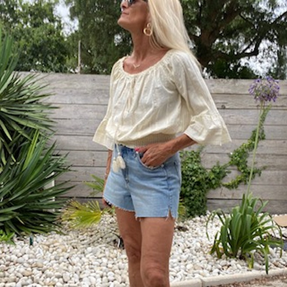 blouse légère dorée bohème
détail doré blouse coton naturel