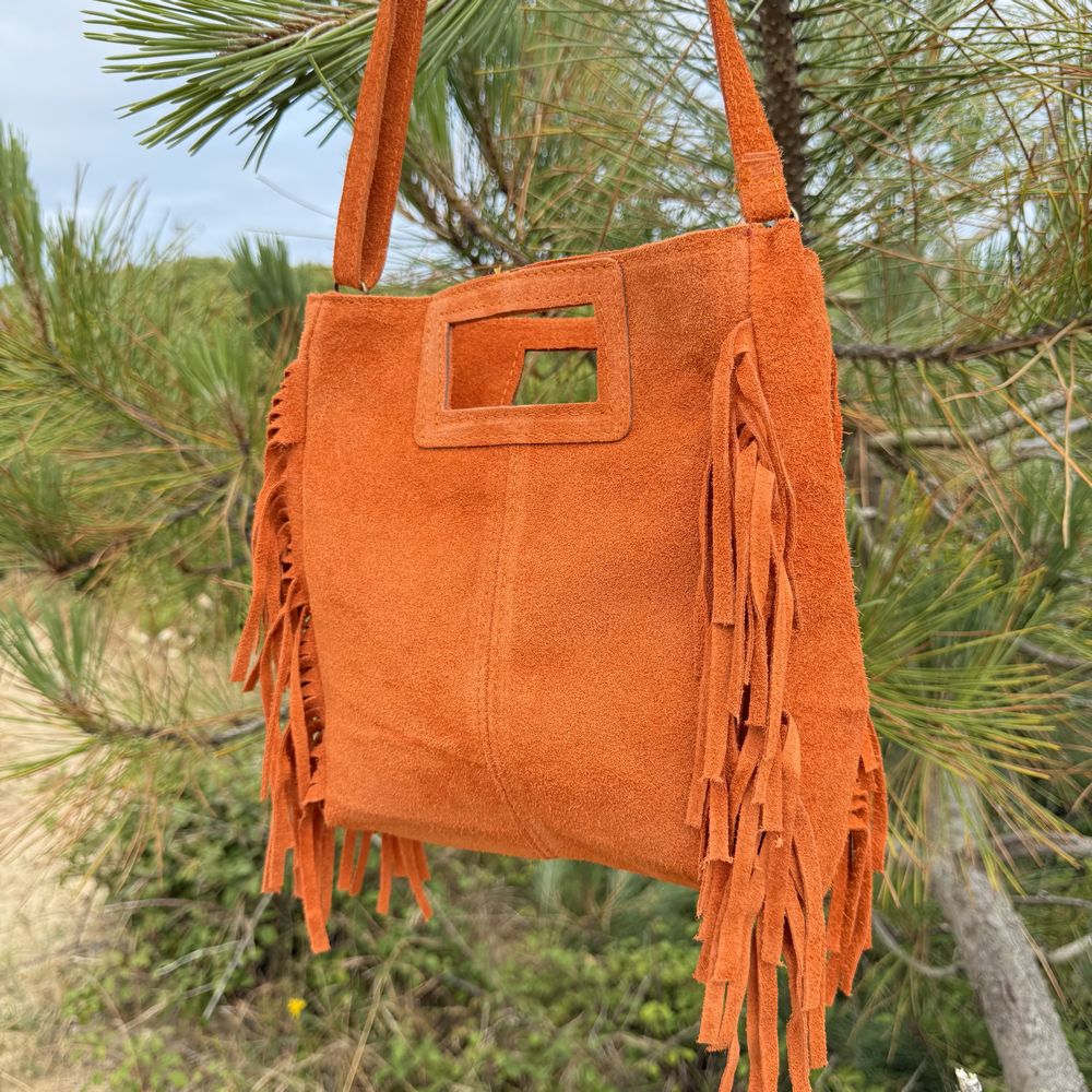Sac bandoulière en cuir à franges Majelline