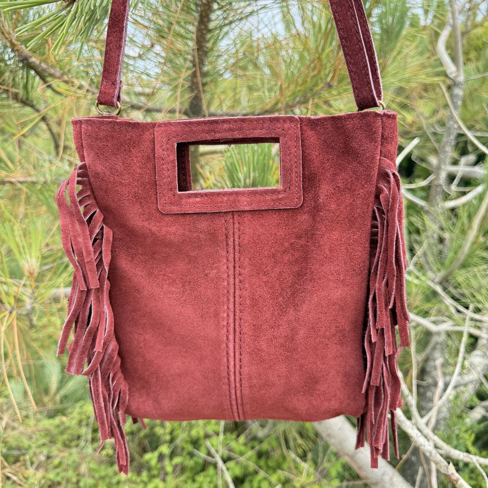Sac bandoulière en cuir à franges Majelline