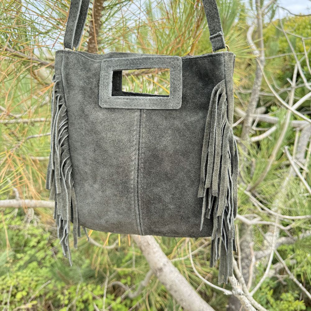 Sac bandoulière en cuir à franges Majelline
