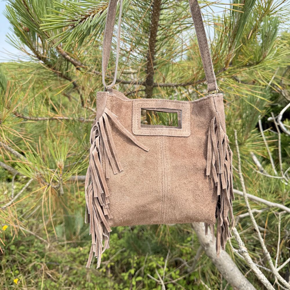 Sac bandoulière en cuir à franges Majelline