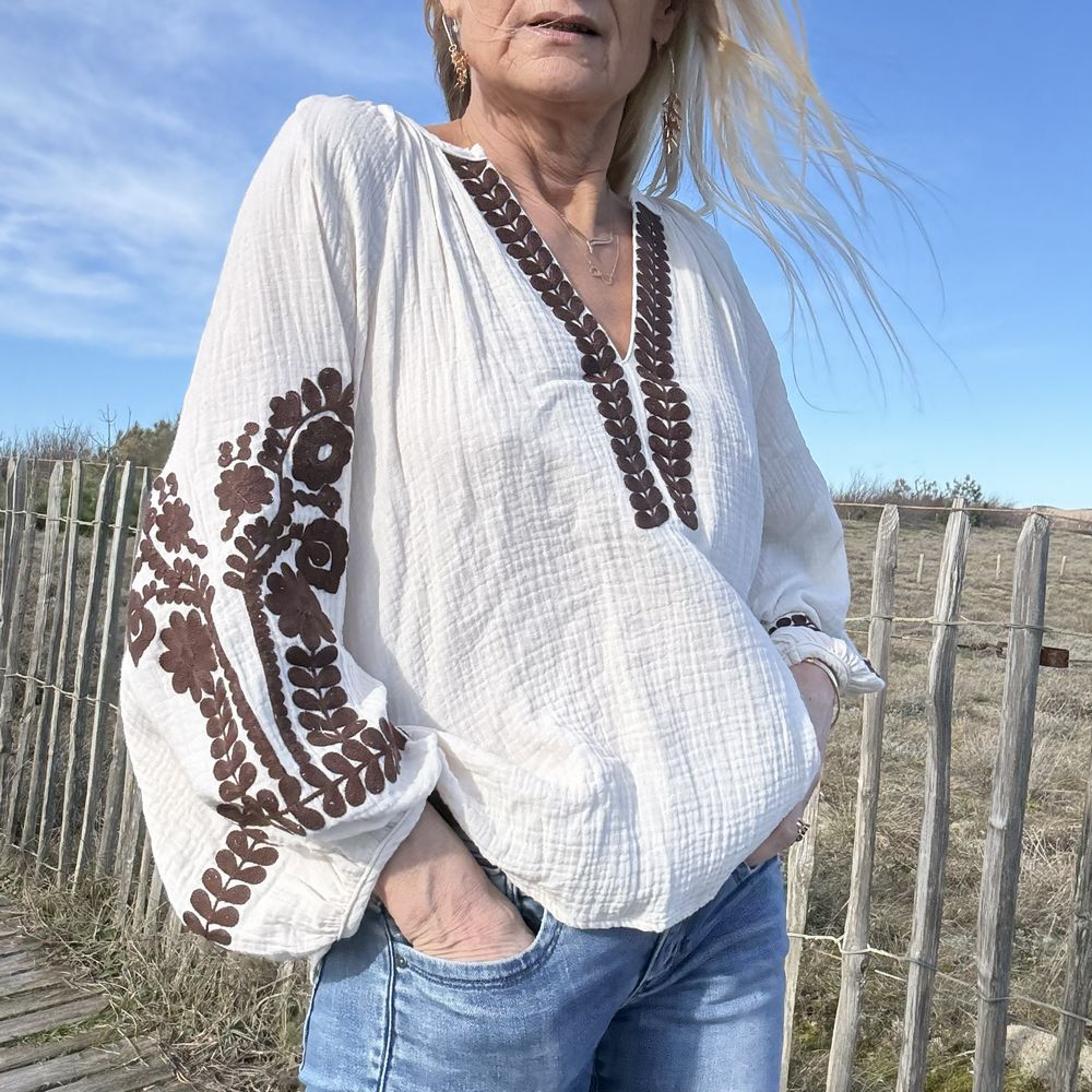 Blouse bohème en gaze de coton – Broderie délicate - Briana