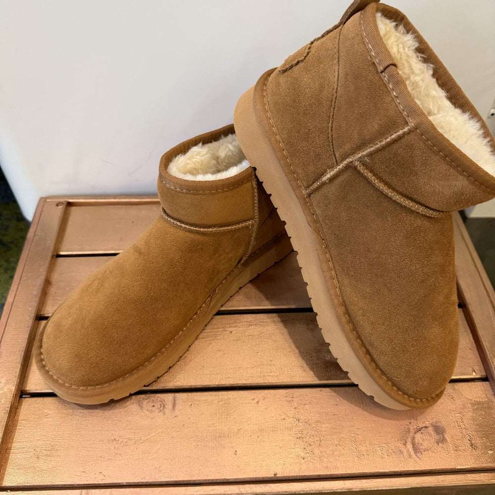 bottine boots basse en cuir et fourrure