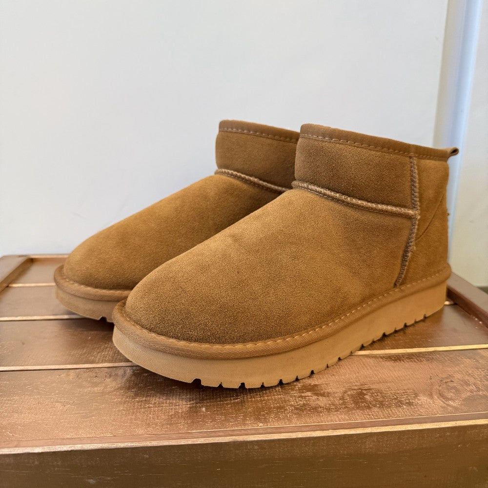 bottine cuir daim basse et fourrure camel