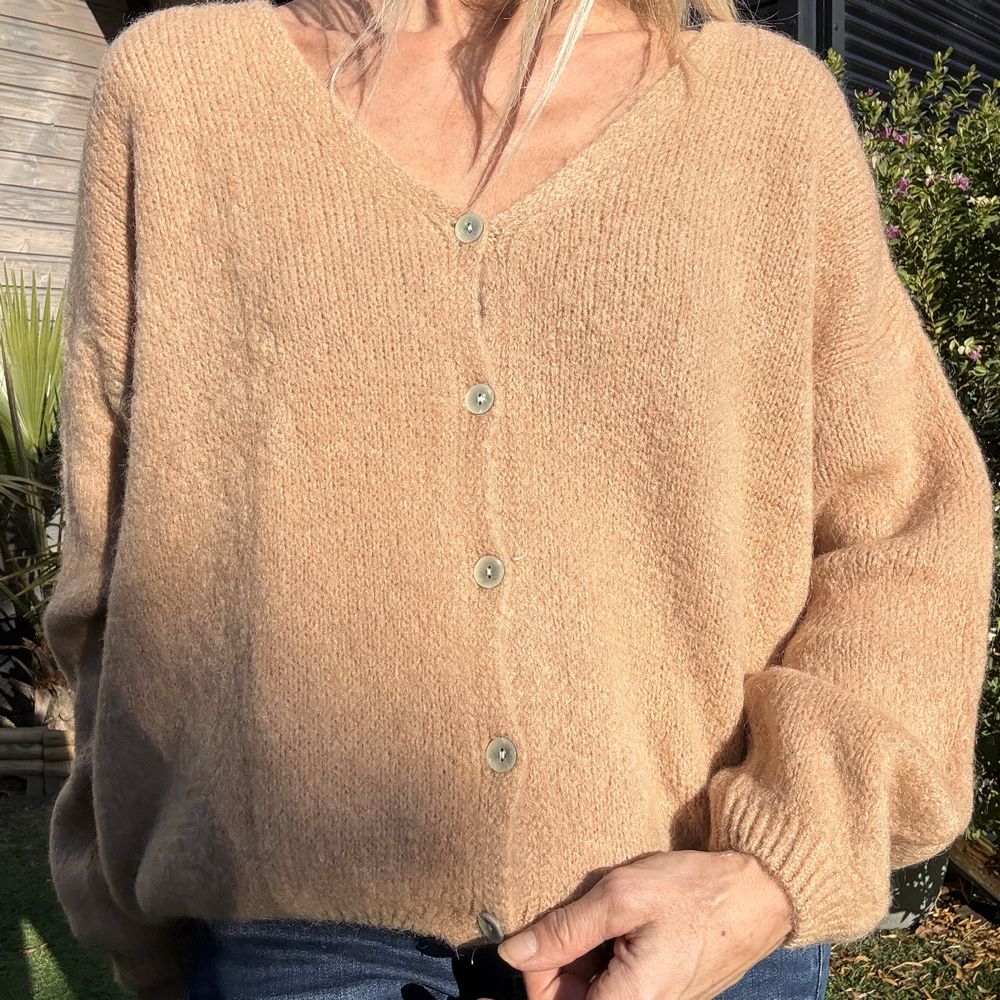 gilet court en alpaga camel petit bouton