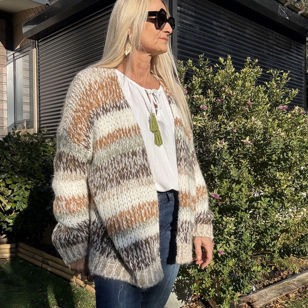 gilet grosse maille a rayures bohème