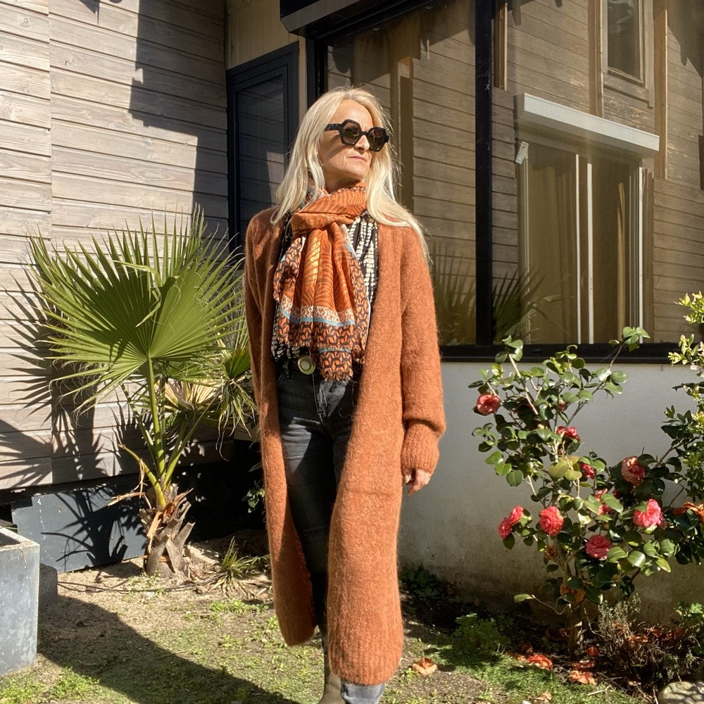 gilet long avec poche en alpaga