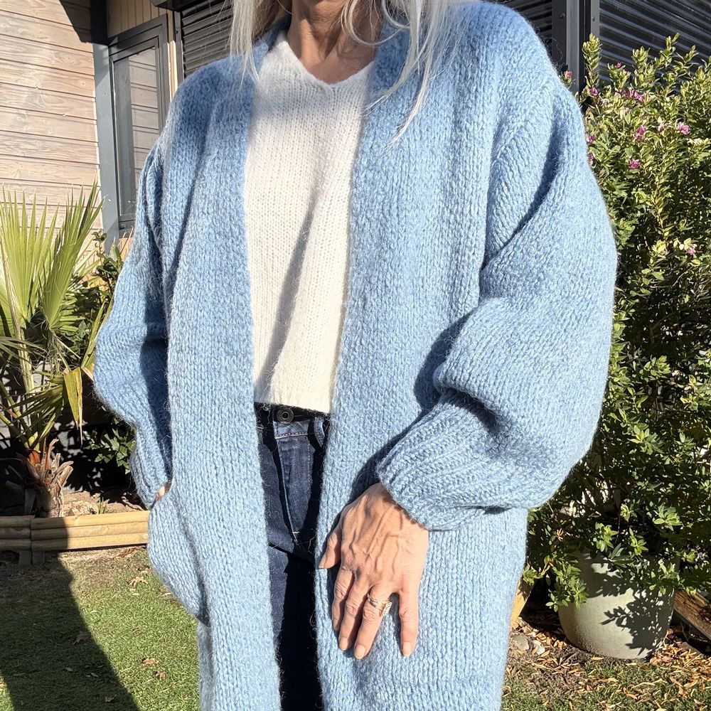 gilet long grosse maille laine et mohair