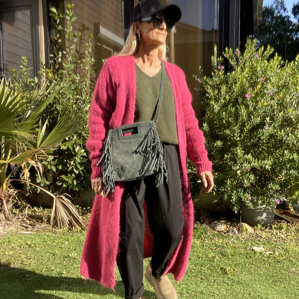 gilet long en alpaga rose fuschia