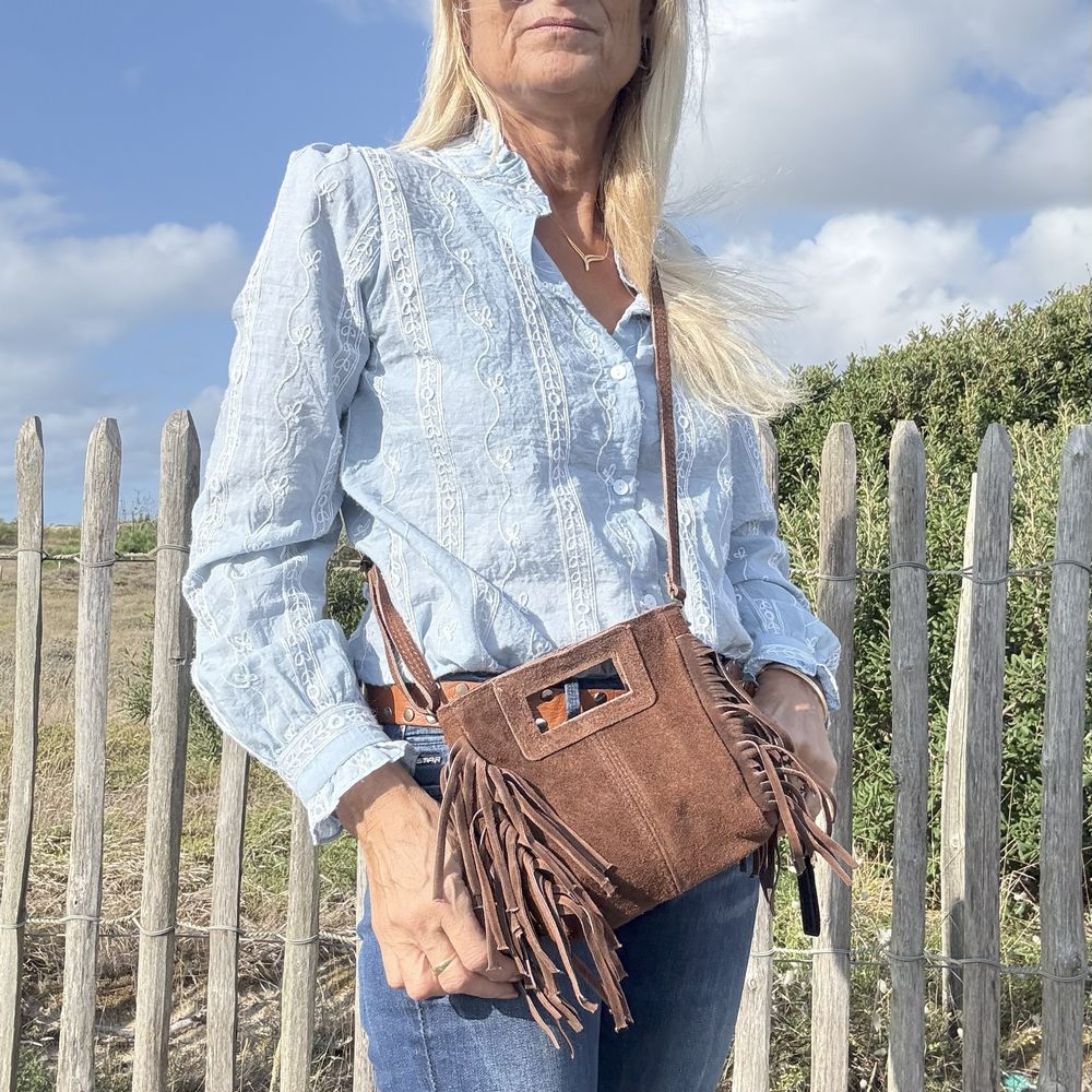 mni sac en cuir avec frange chocolat