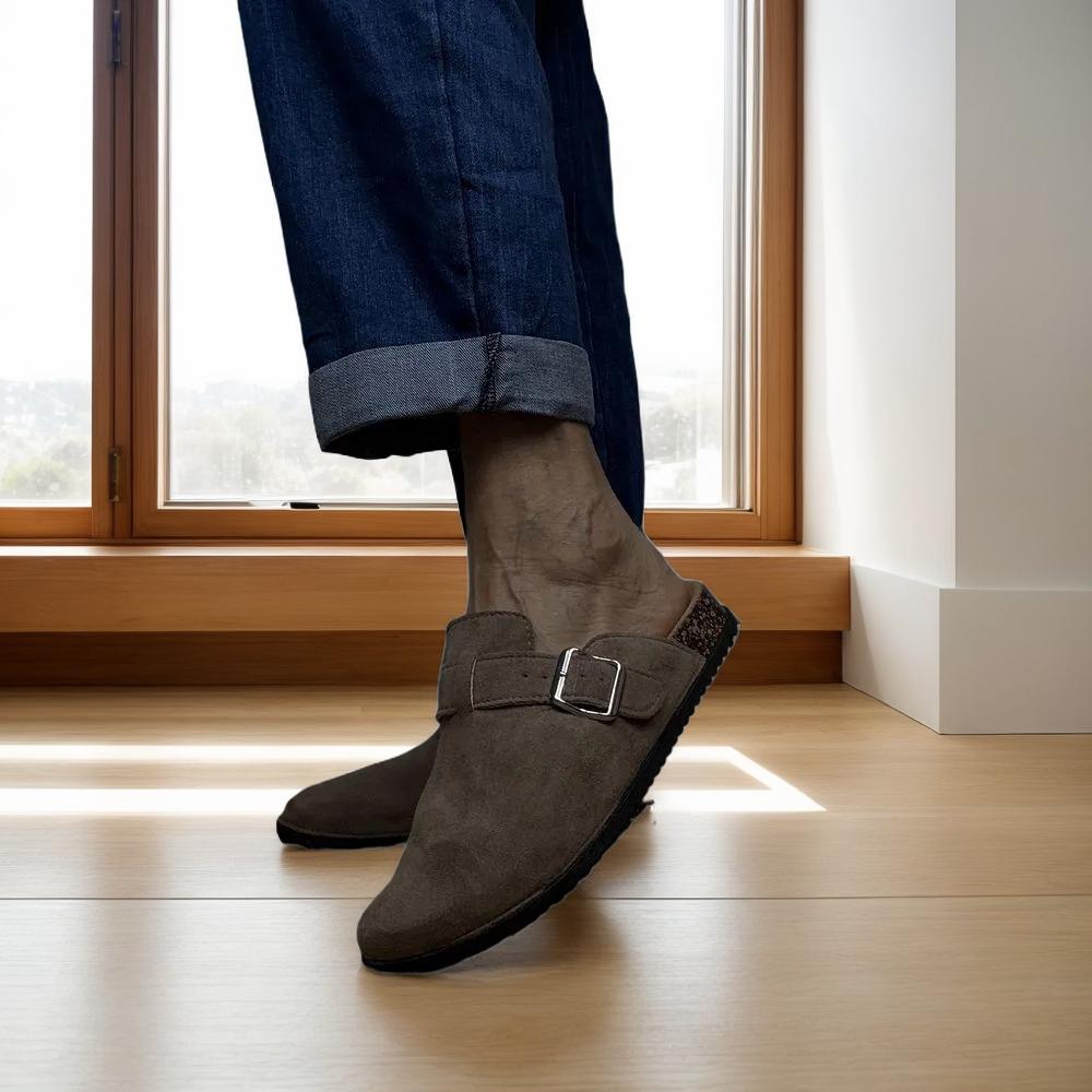 mule sabot boucle dorée taupe