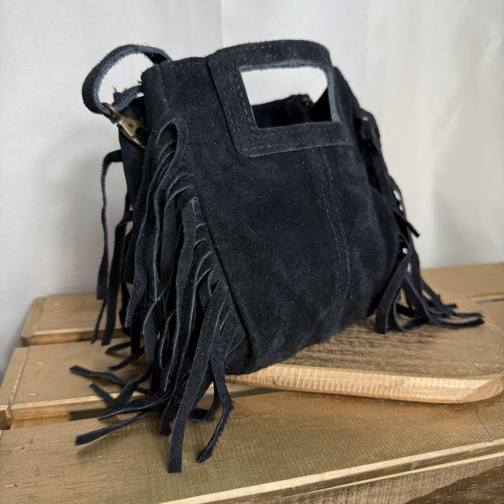 Mini sac bandoulière avec frange en cuir nubuck Majeline