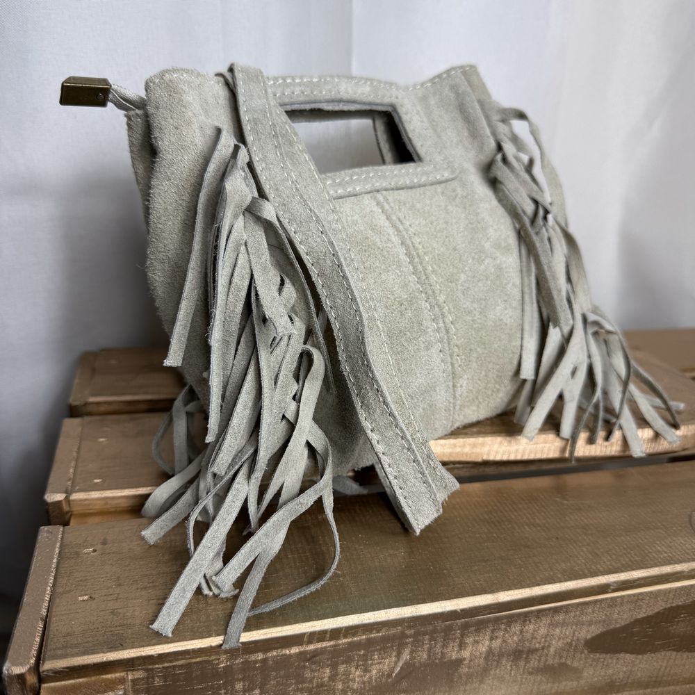 Mini sac bandoulière avec frange en cuir nubuck Majeline