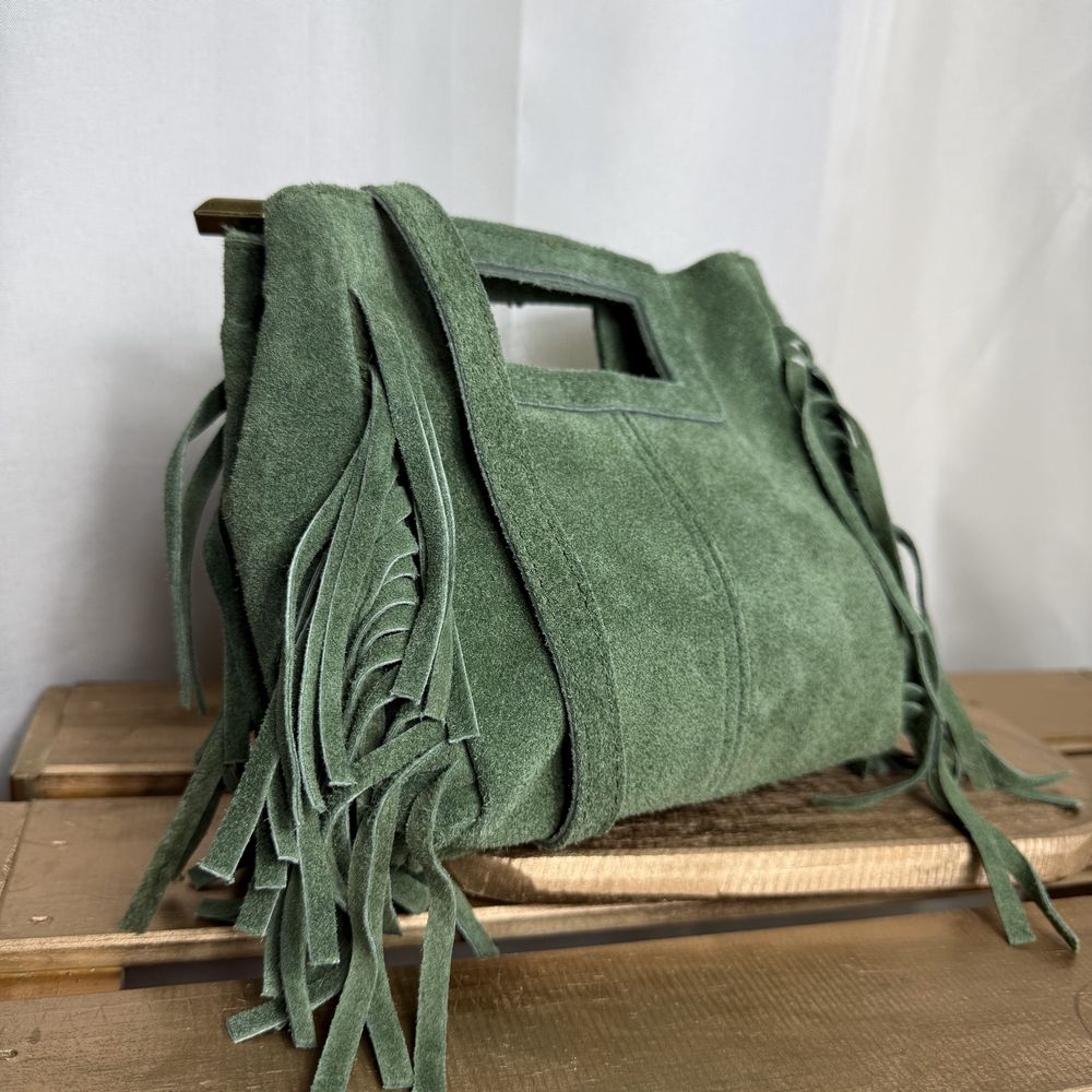 Mini sac bandoulière avec frange en cuir nubuck Majeline