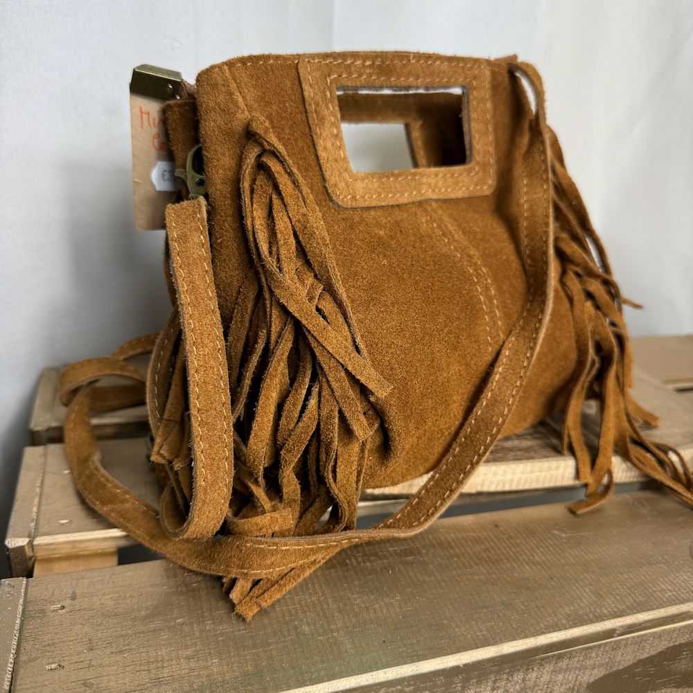 Mini sac bandoulière avec frange en cuir nubuck Majeline