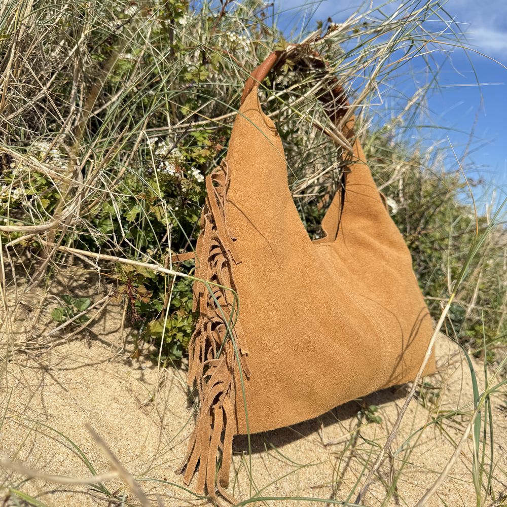 sac fourre tout camel avec frange