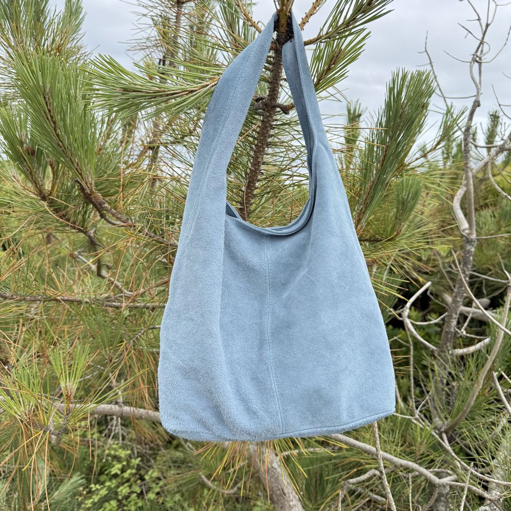 sac fourre tout bohème en cuir bleu