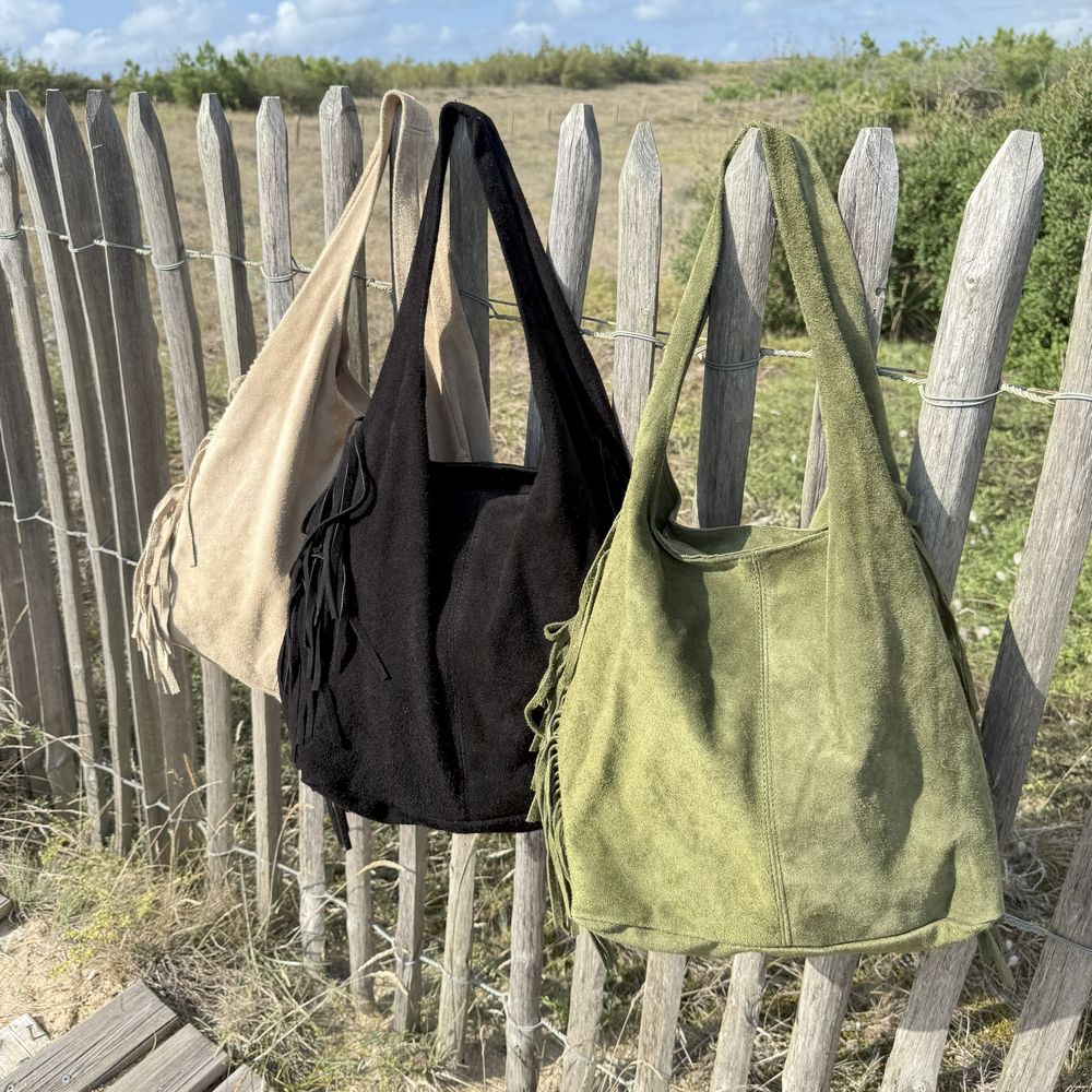 sac fourre tout en cuir souple avec frange
