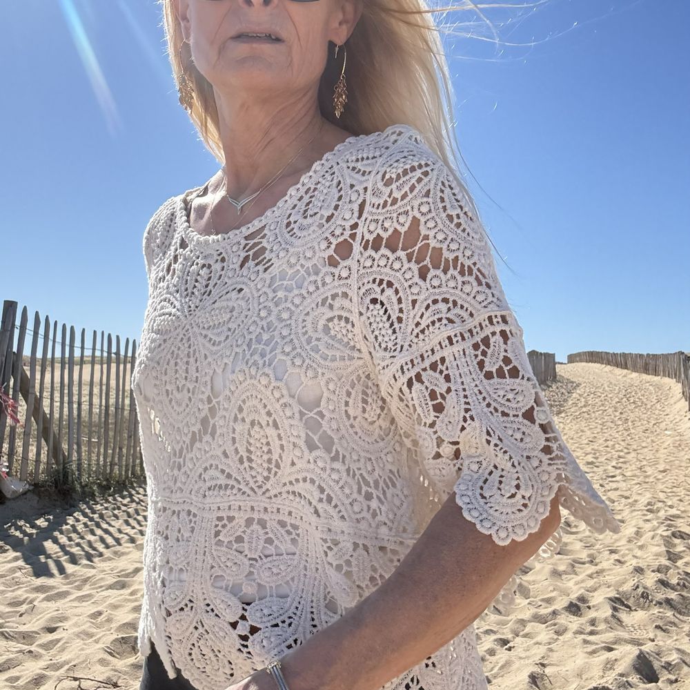 top en crochet bohème petite manche