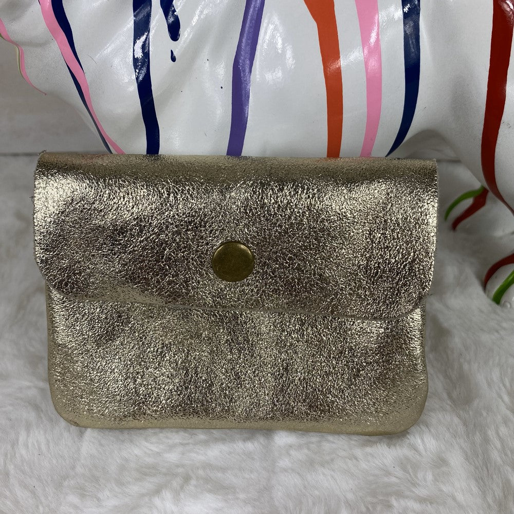 porte monnaie en cuir metallise dore