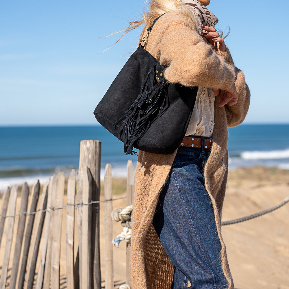 sac fourre tout en cuir noir