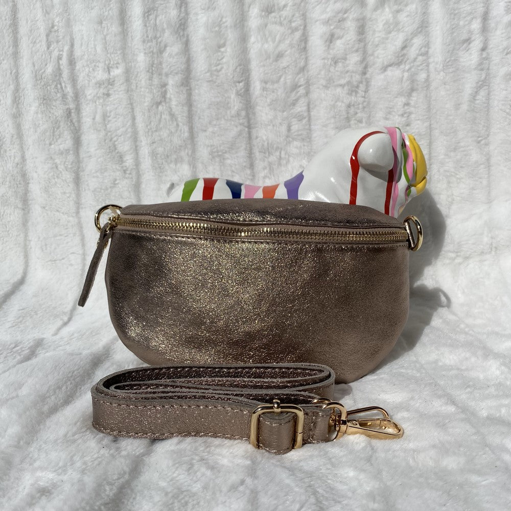 sac banane en cuir irisé brillant cognac mordoré