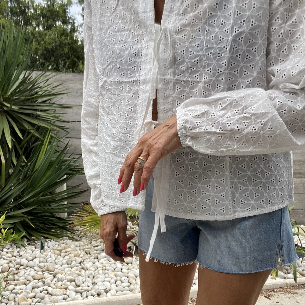 blouse blanche en coton manche longue