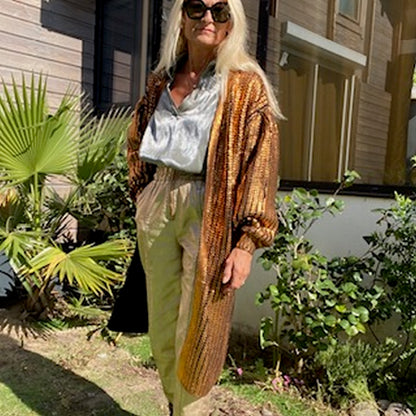 gilet long ouvert metallisé