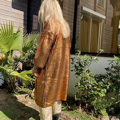 gilet long grosse maille brillant