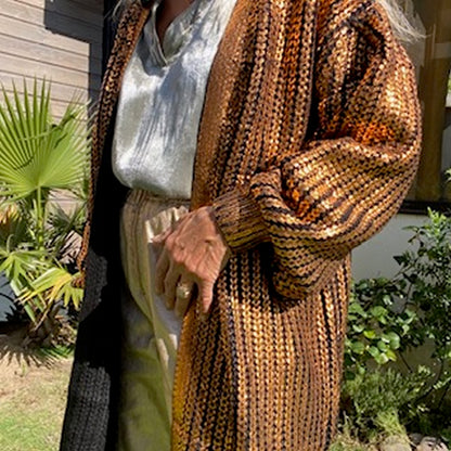 gilet long grosse maille métallisé