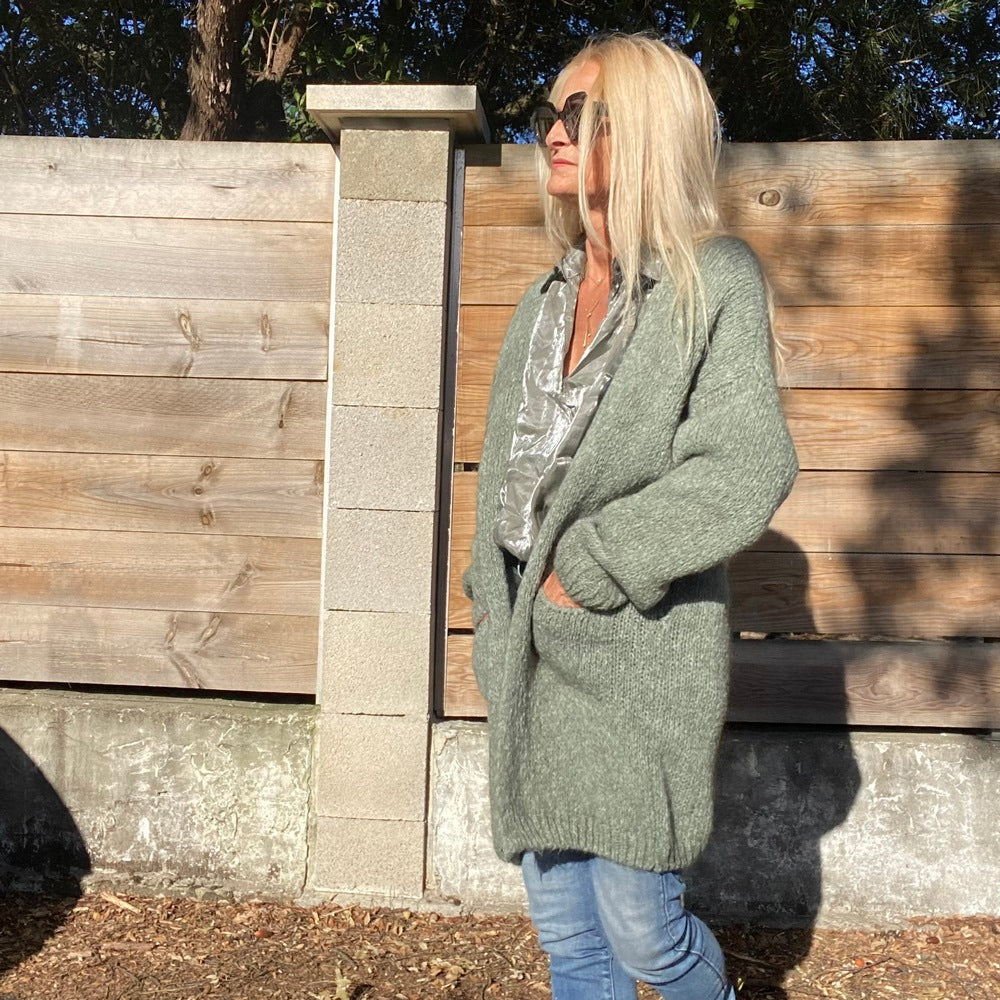 gilet en grosse maille laine et mohair avec poches