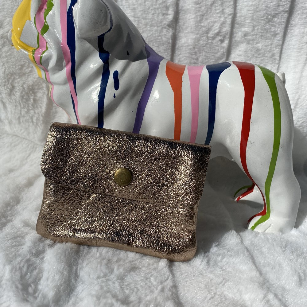 porte monnaie en cuir metallise brillant cognac