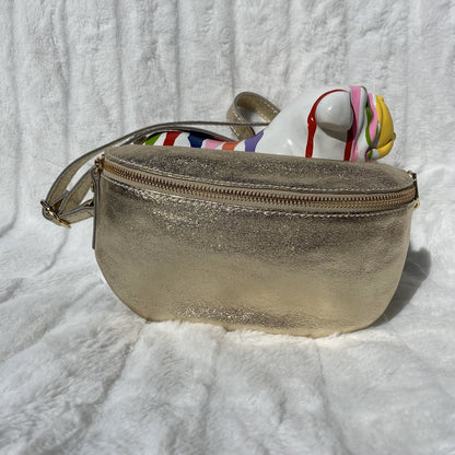 sac banane en cuir métallisé brillant bronze