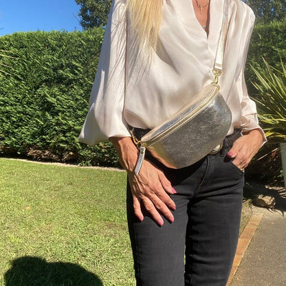 sac banane en cuir métallisé doré