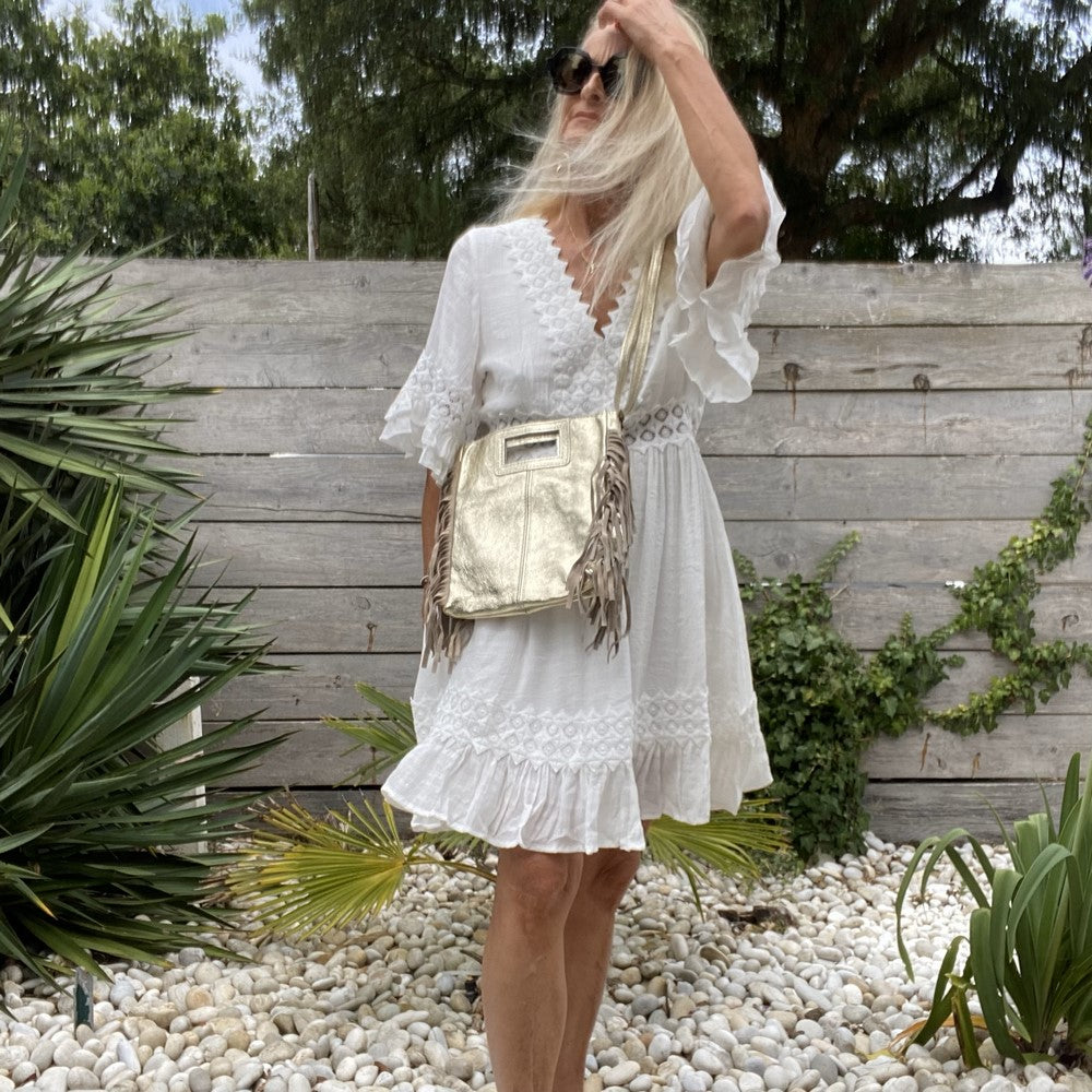 sac cuir metallise dore