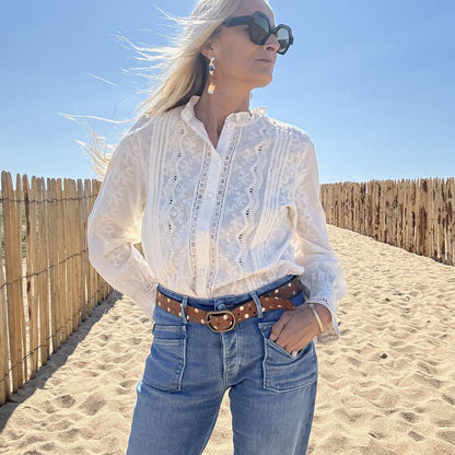 blouse chemise en coton cru et fine broderie boheme casual chis