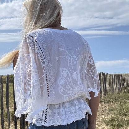 blouse blanche en dentelle et broderie 