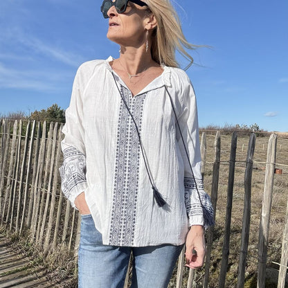 blouse bohème en coton blanc