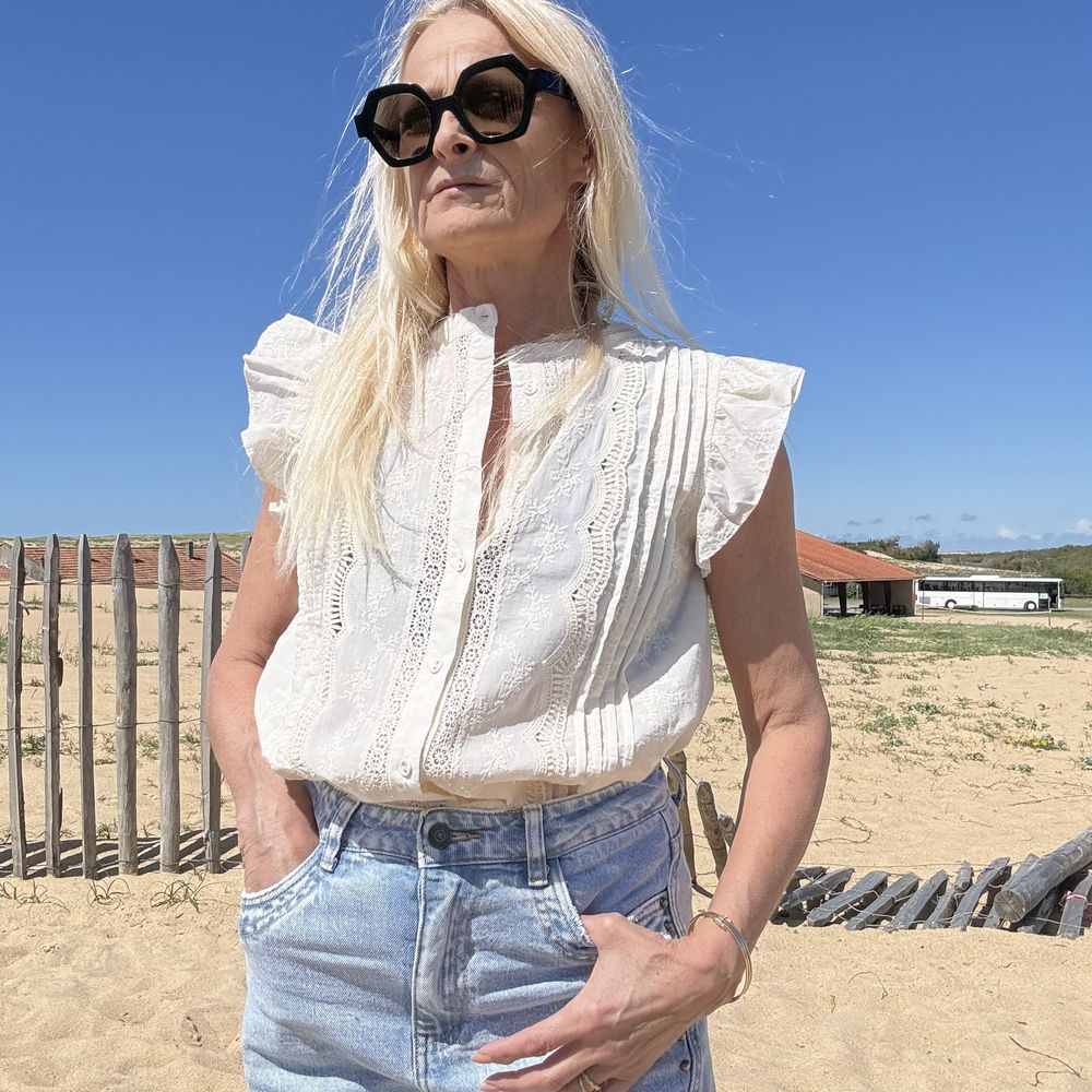 blouse sans manche en coton broderie bohème