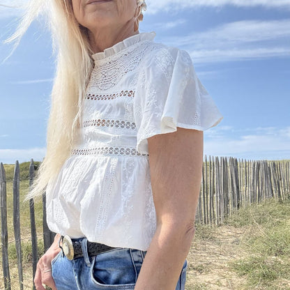 blouse bohème chic en coton blanc fine broderie