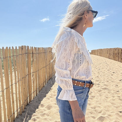blouse manche longue en coton blanc cassé