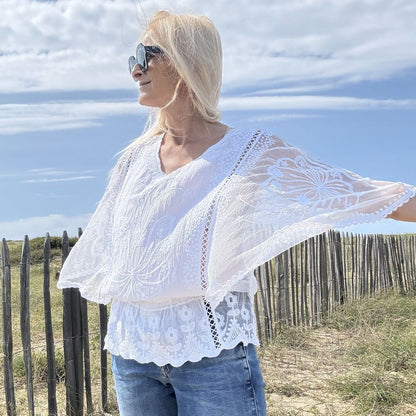 blouse bohème blanche en coton et dentelle