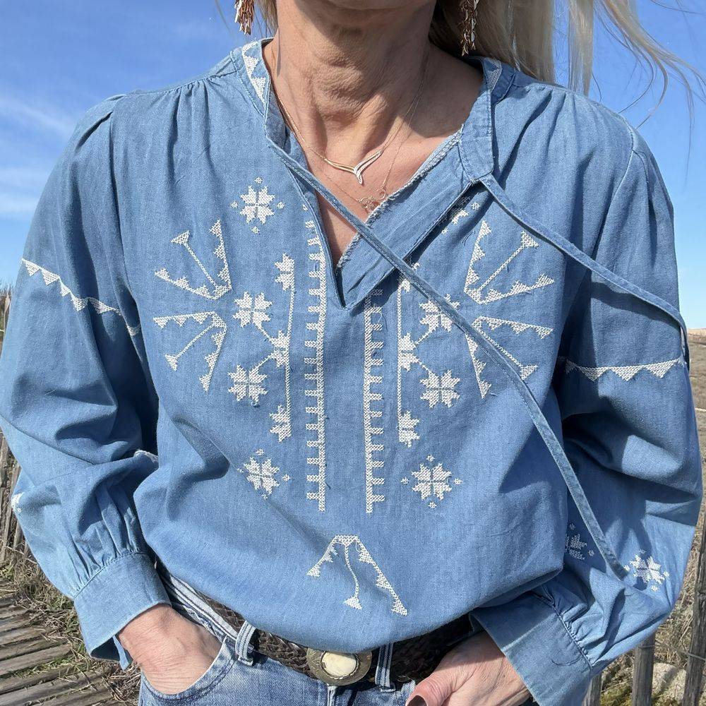 blouse bohème en coton fine broderie blanche