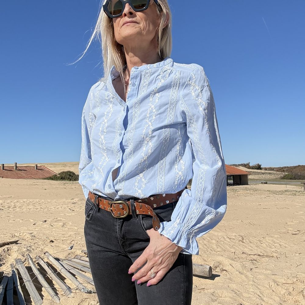 blouse bohème casual en coton et broderie