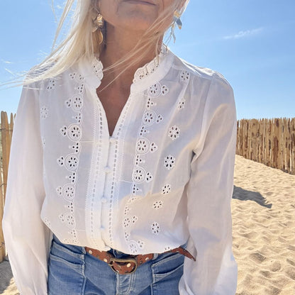 blouse chemise en coton blanc romantique