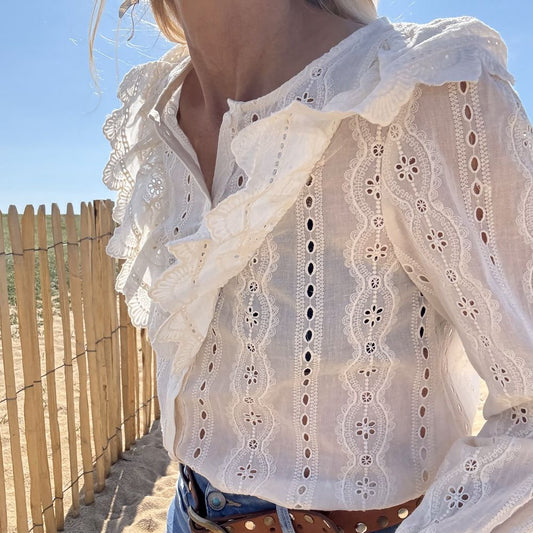 blouse bohème chic en coton blanc cassé