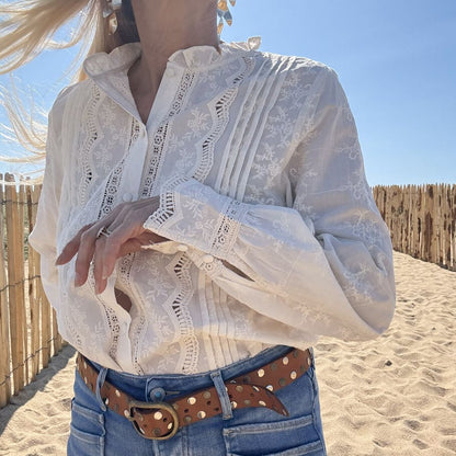 blouse coton écru fine broderie romantique